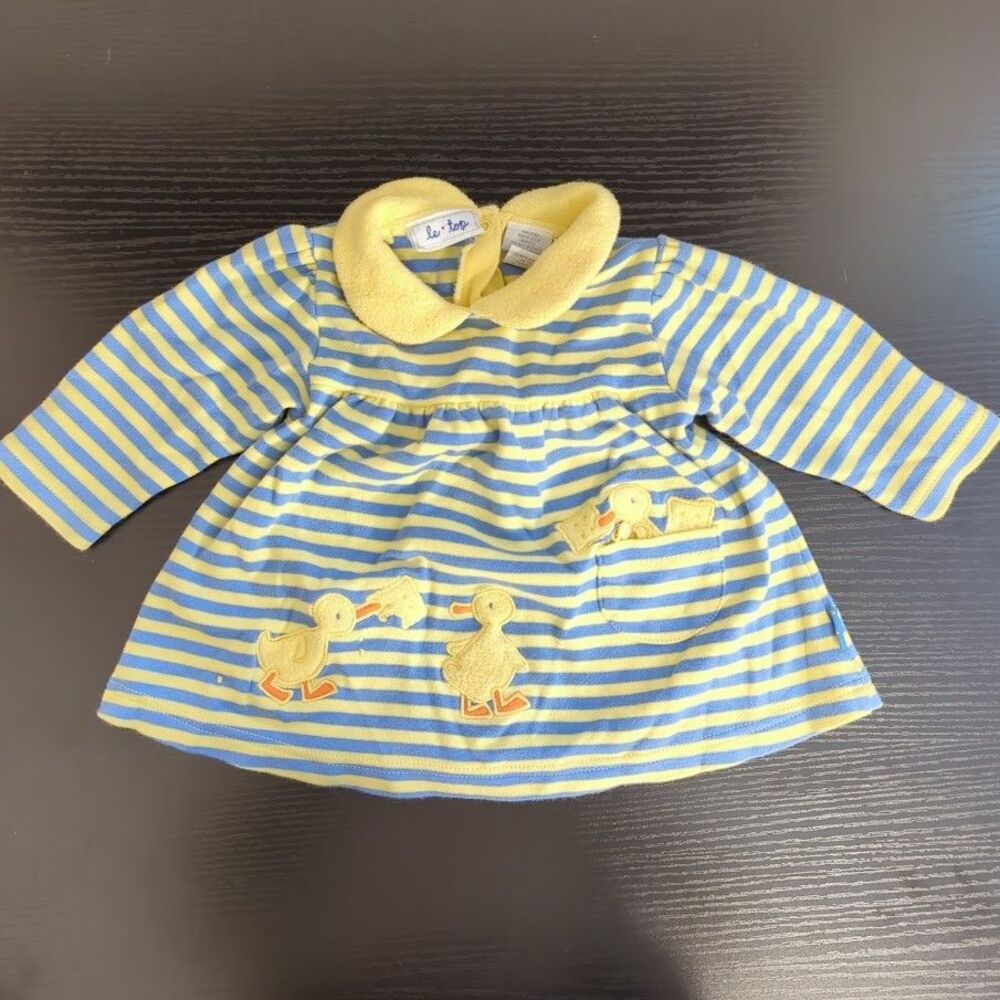 Vintage Le Top Striped Duck Top Yellow/Blue‎ Baby 3 Months